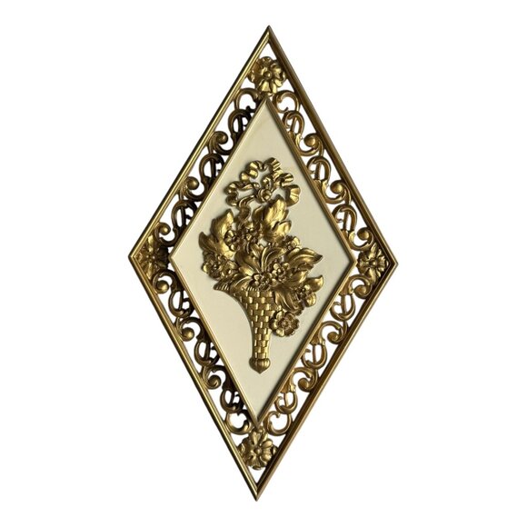 Syroco Set Of 4 Vintage Gold Diamond-Shaped Wall Plaques Ornate Design MCM Decor - Picture 8 of 16